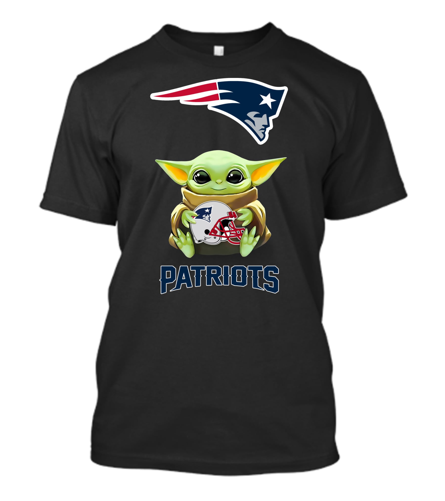 Grogu Holding New England Patriots Helmet With Logo And Patriots Text T-Shirt