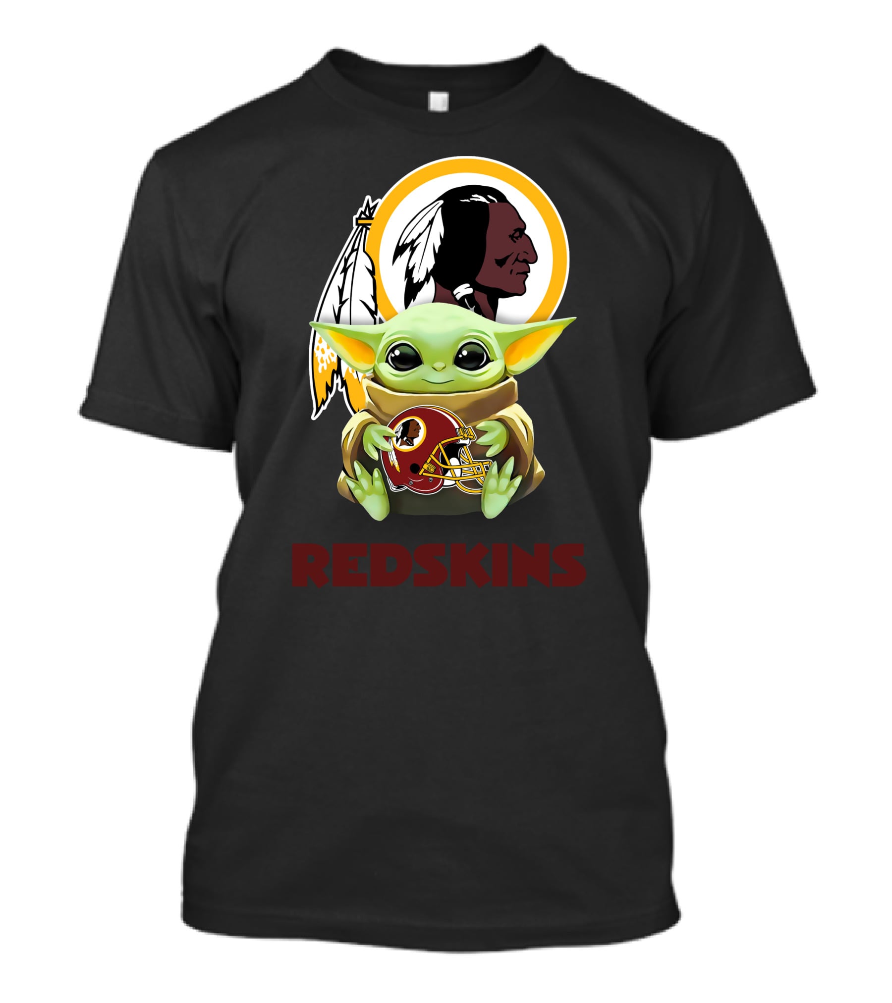 Grogu Hug Redskins Helmet Black T-Shirt