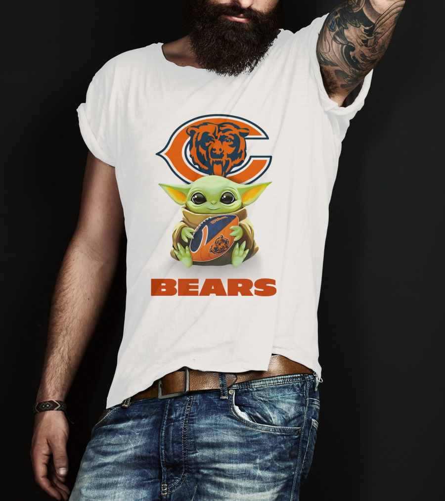 Chicago Bears Grogu Holding Football With Team T-Shirt