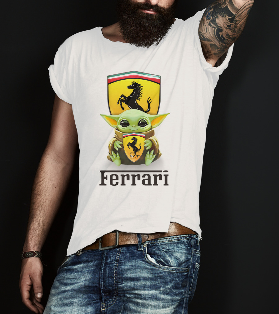 Grogu Hug Ferrari Emblem Iconic Fusion T-Shirt