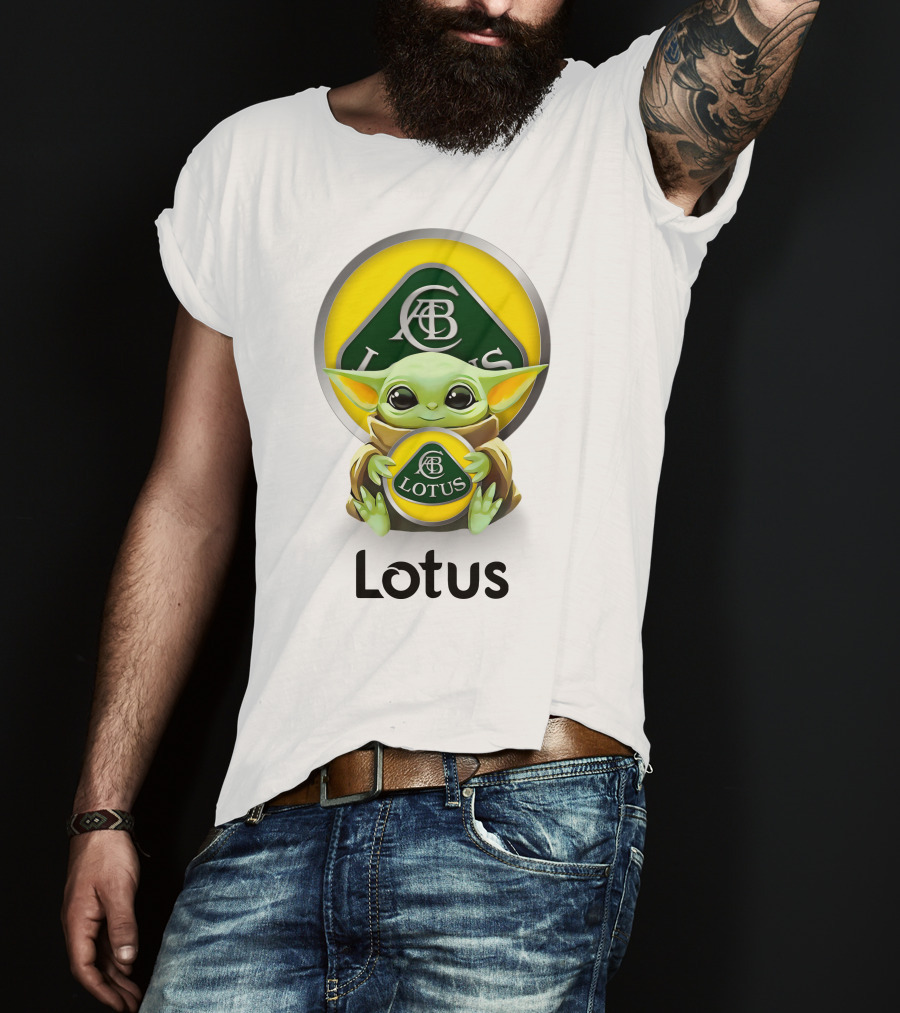 Grogu Hug Ab Lotus Logo Green And Yellow T-Shirt
