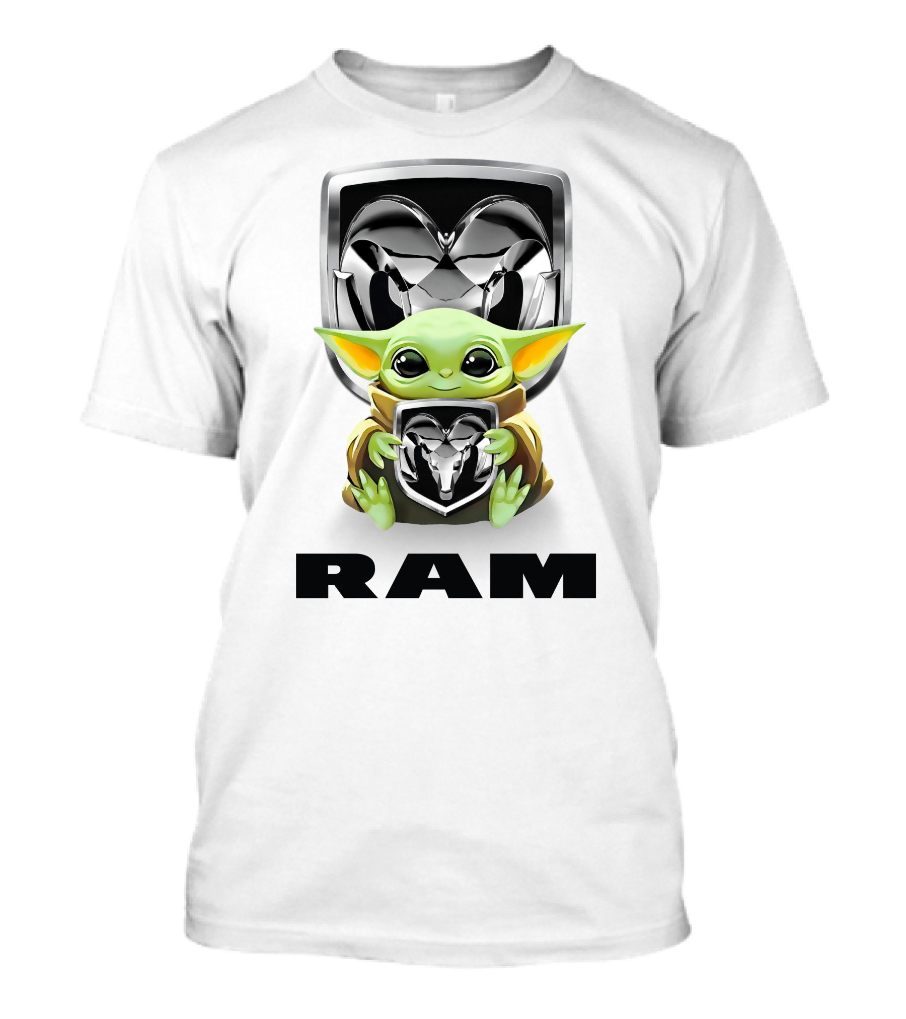 Grogu Hugging Ram Logo White T-Shirt