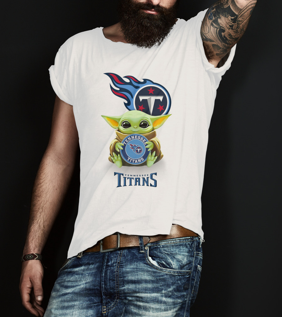 Grogu Holding Tennessee Titans Logo Star Wars Crossover White T-Shirt