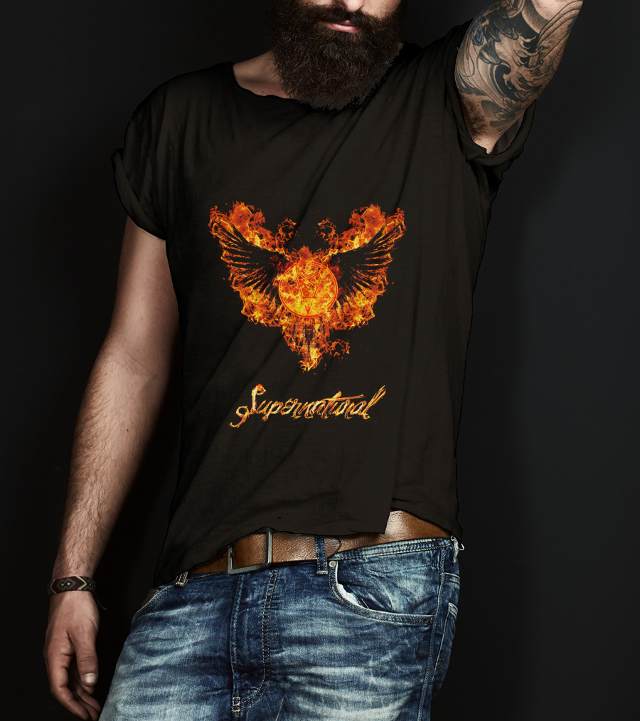 Supernatural Fiery Wings With Pentagram T-Shirt