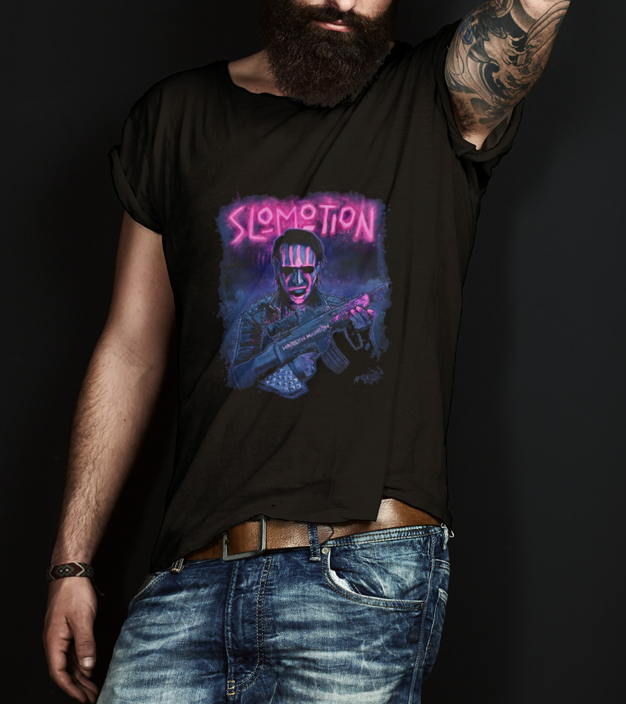 MM Slomotion Marilyn Manson Artwork Gun Neon T-Shirt