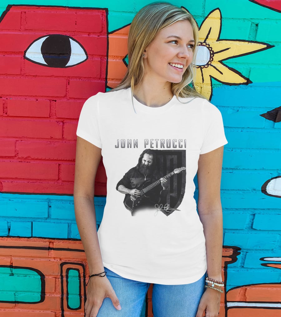 John Petrucci Guitarist Black And White Portrait With Signature T-Shirt