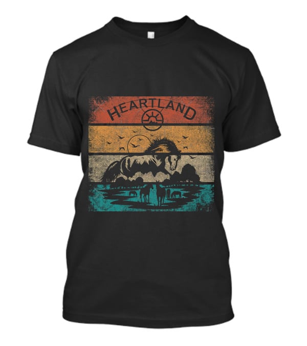 Heartland Horse Silhouette Retro Sunset Scene T-Shirt