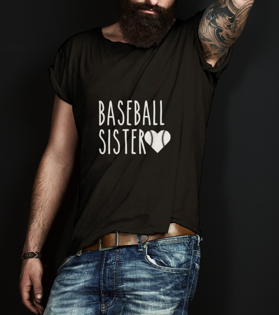 Baseball Sister Heart Baseball Stitch Heart T-Shirt