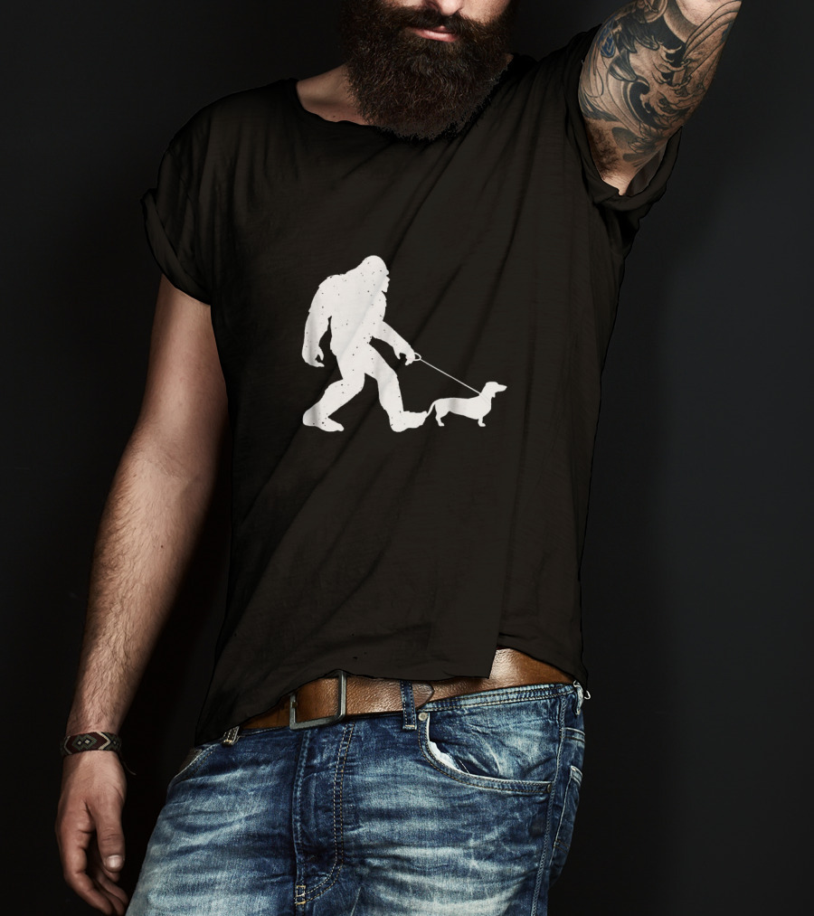 Bigfoot Walking Funny Wiener Dog Dachshund T-Shirt