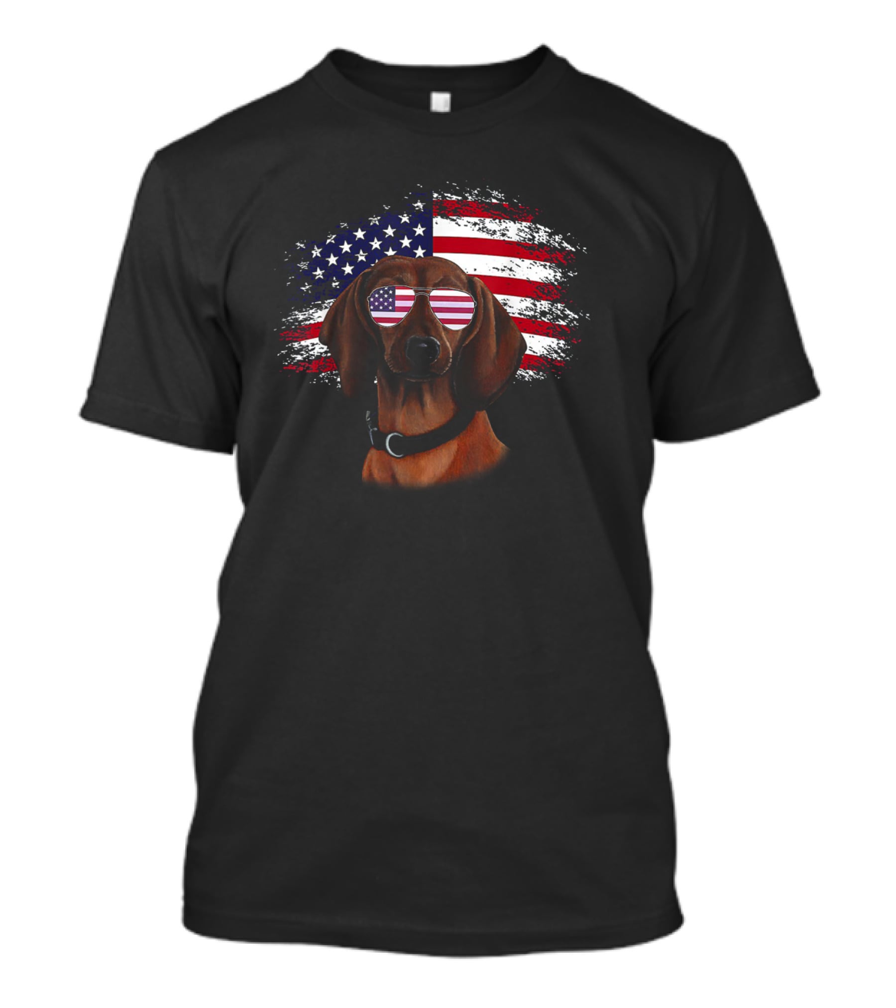 American Flag Dachshund Wearing Patriotic Sunglasses With Flag Background T-Shirt