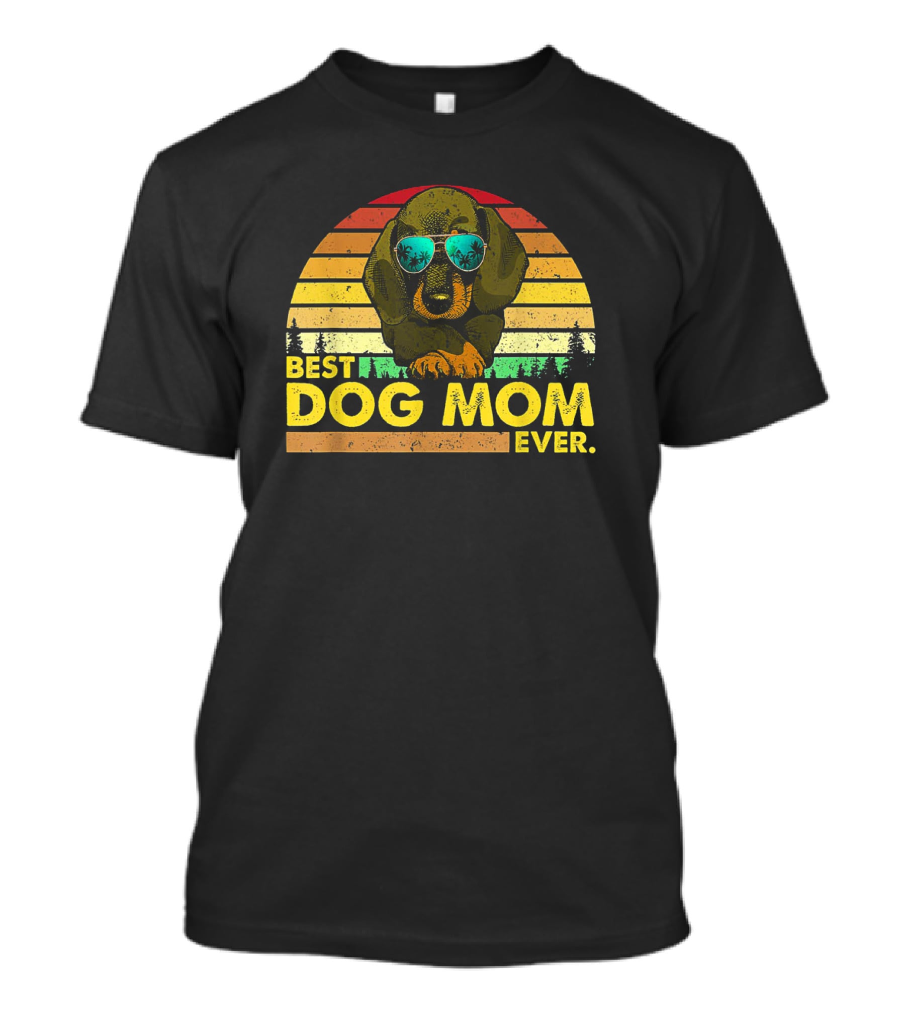 Vintage Best Dog Mom Ever With Dachshund In Retro Sunset T-Shirt