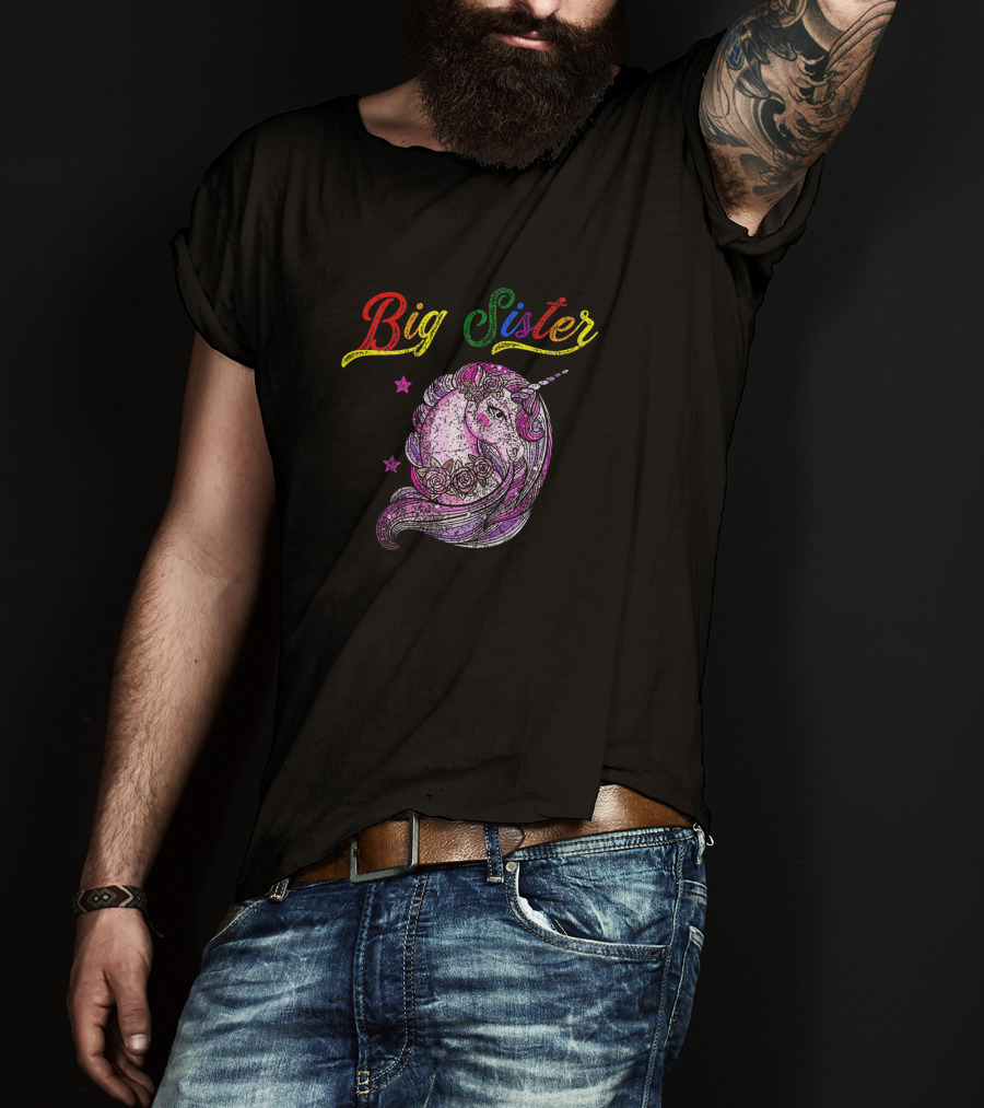 Big Sister Unicorn Colorful Magenta Girl T-Shirt
