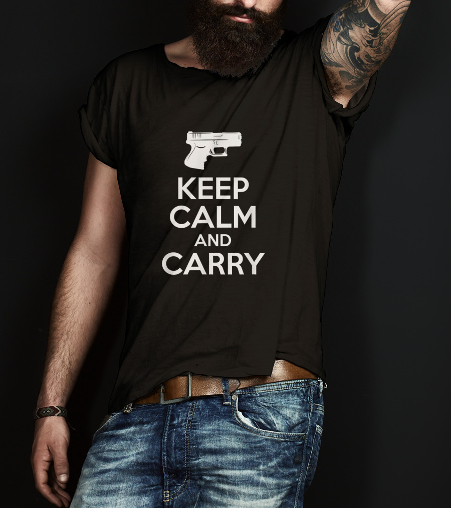 Keep Calm And Carry Gun Hunter Graphic With Pistol T-Shirt