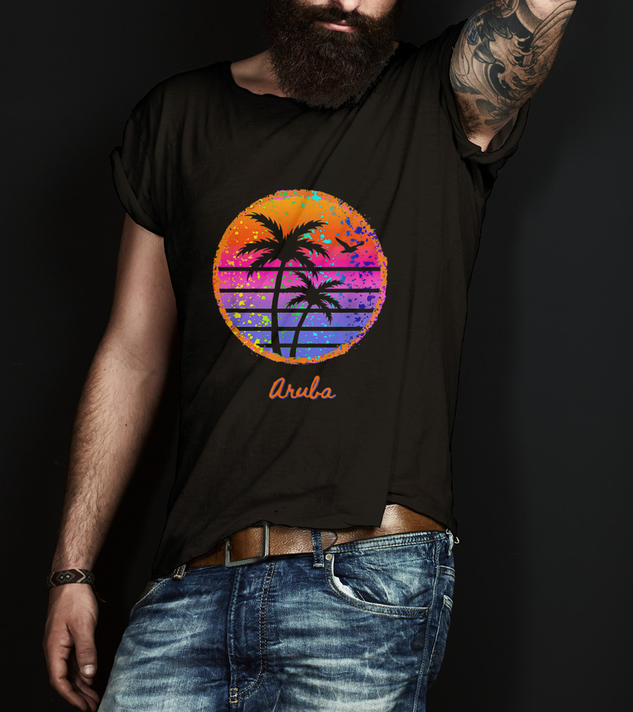Aruba Palm Tree Tropical Sunset Family Vacation T-Shirt