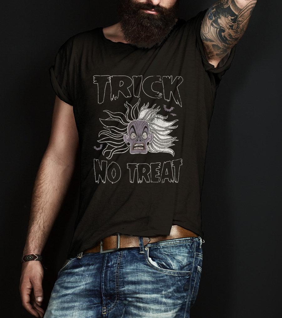 Trick No Treat Spooky Ghost Face With Flying Bats T-Shirt