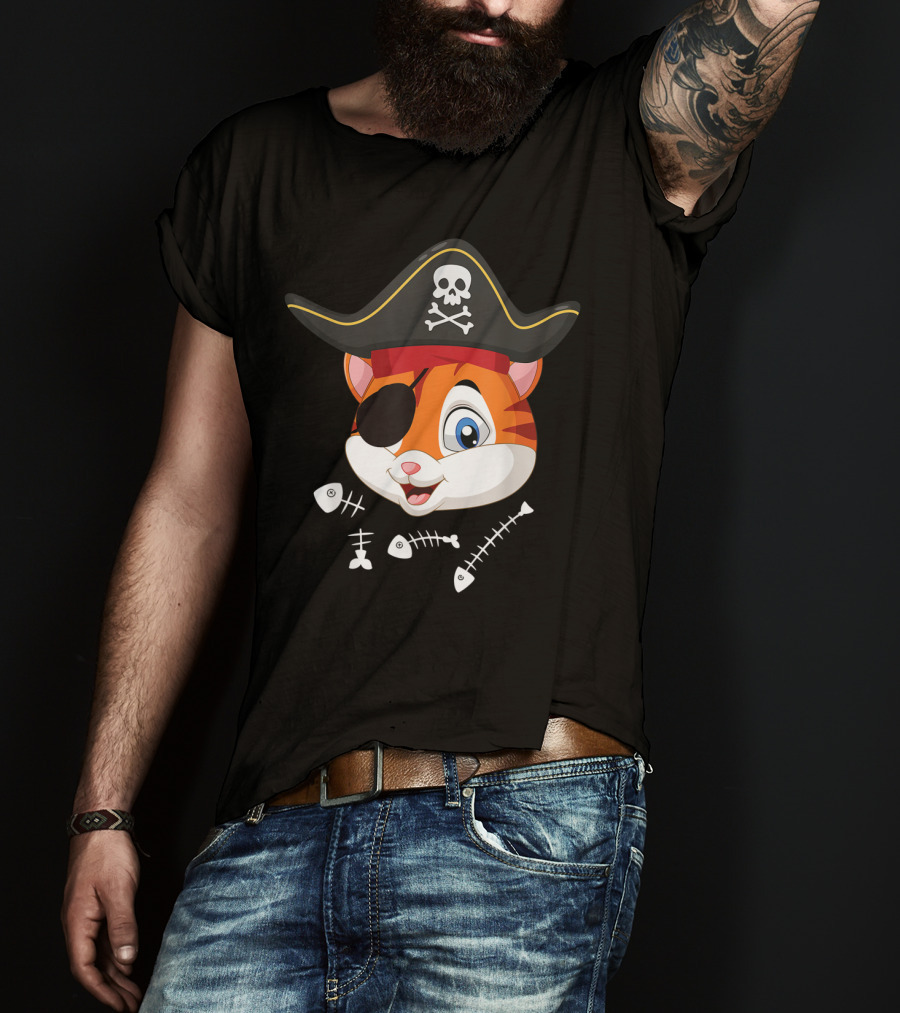Halloween Cat With Pirate Hat And Eye Patch T-Shirt
