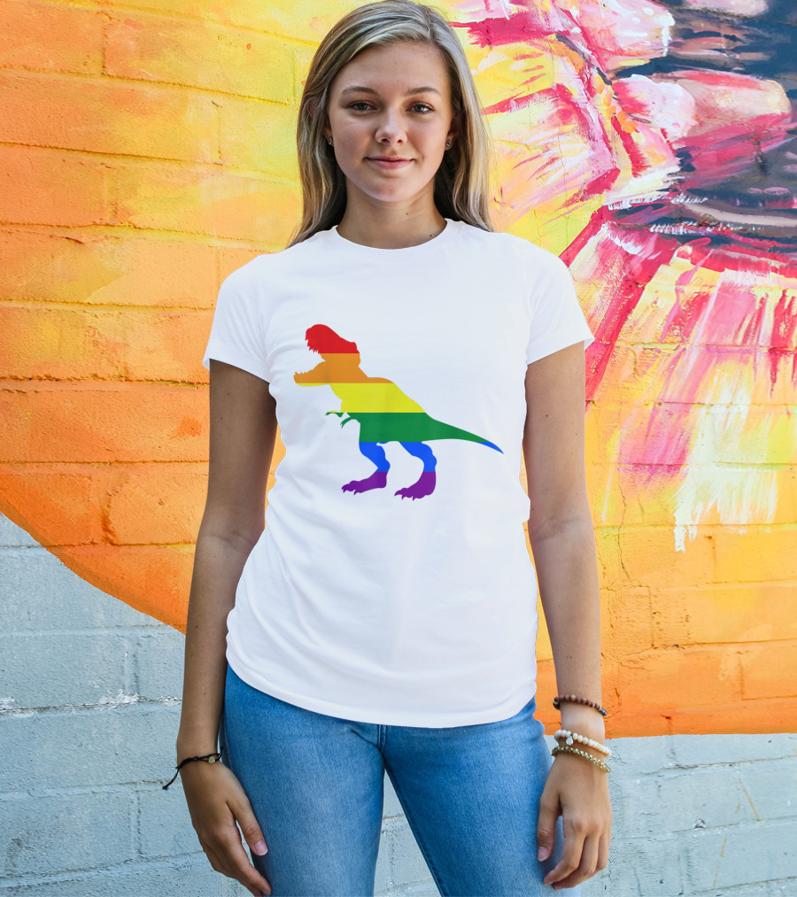 Dino Pride Rainbow Flag LBGT T-Rex Pride Month T-Shirt
