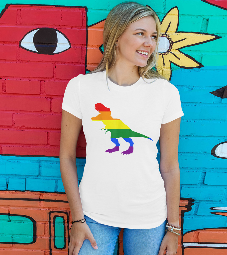 Dino Pride Rainbow Flag LBGT T-Rex Pride Month T-Shirt
