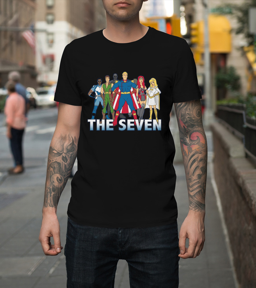 The Seven Cartoon Parody Superhero Team Art Ript Crossover T-Shirt