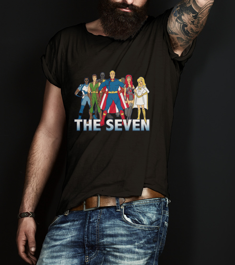 The Seven Cartoon Parody Superhero Team Art Ript Crossover T-Shirt