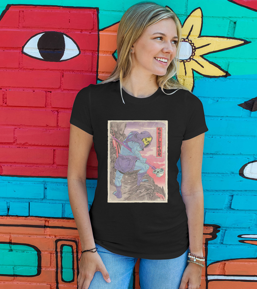Skeletor Retro Vintage Style Art Print With Skull Staff And Hooded Figure T-Shirt