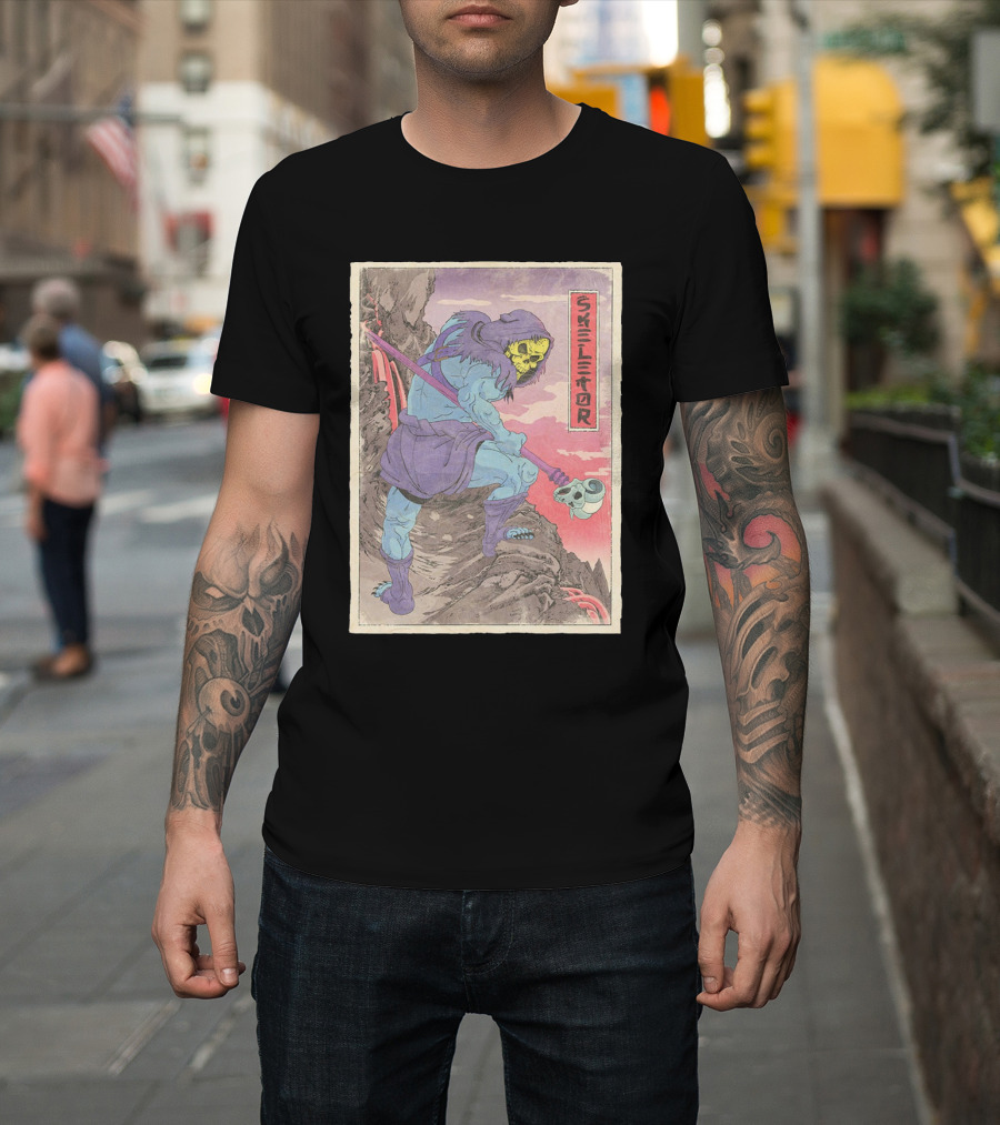 Skeletor Retro Vintage Style Art Print with Skull Staff and Hooded Figure T-Shirt