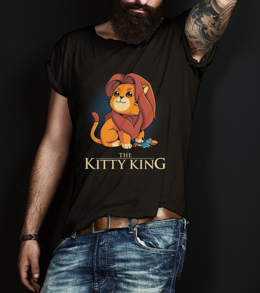 The Kitty King Cute Lion With Plush Mane And Toy Bird Playful T-Shirt
