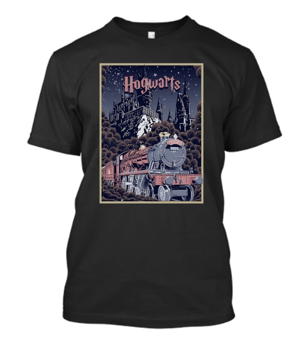 Hogwarts Castle And Express Train Journey In Magical Night Scene T-Shirt