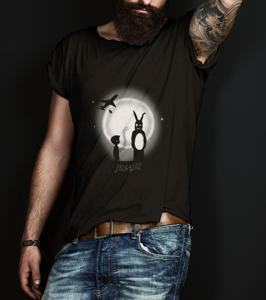 Donnie In Limbo 28064212 Dark Rabbit And Airplane Silhouette Against Moon T-Shirt