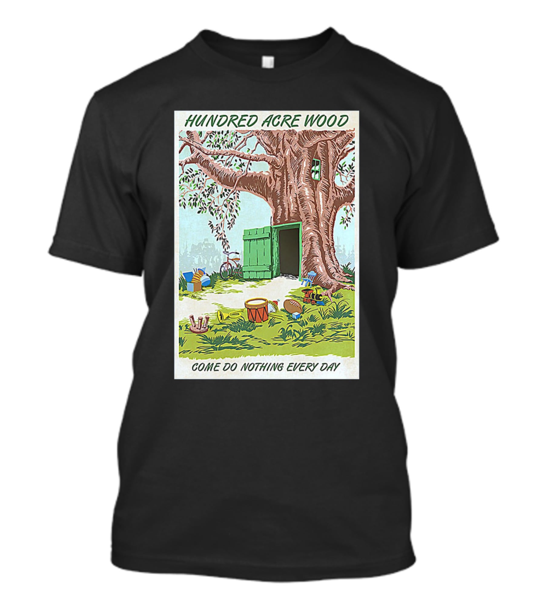 Hundred Acre Wood Come Do Nothing Every Day Vintage Tree Scene T-Shirt