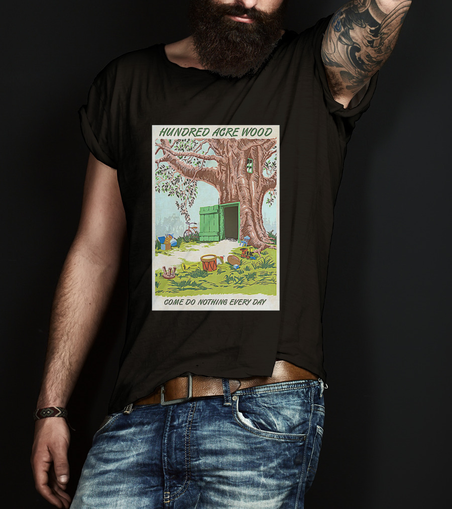 Hundred Acre Wood Come Do Nothing Every Day Vintage Tree Scene T-Shirt