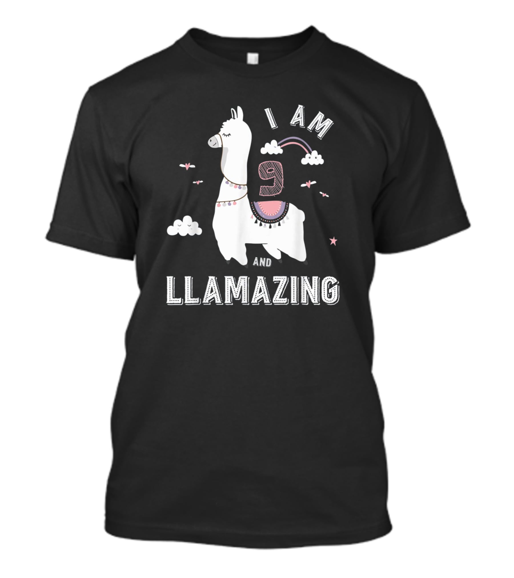 I Am 9 And Llamazing Funny Llama Cloud Birthday T-Shirt
