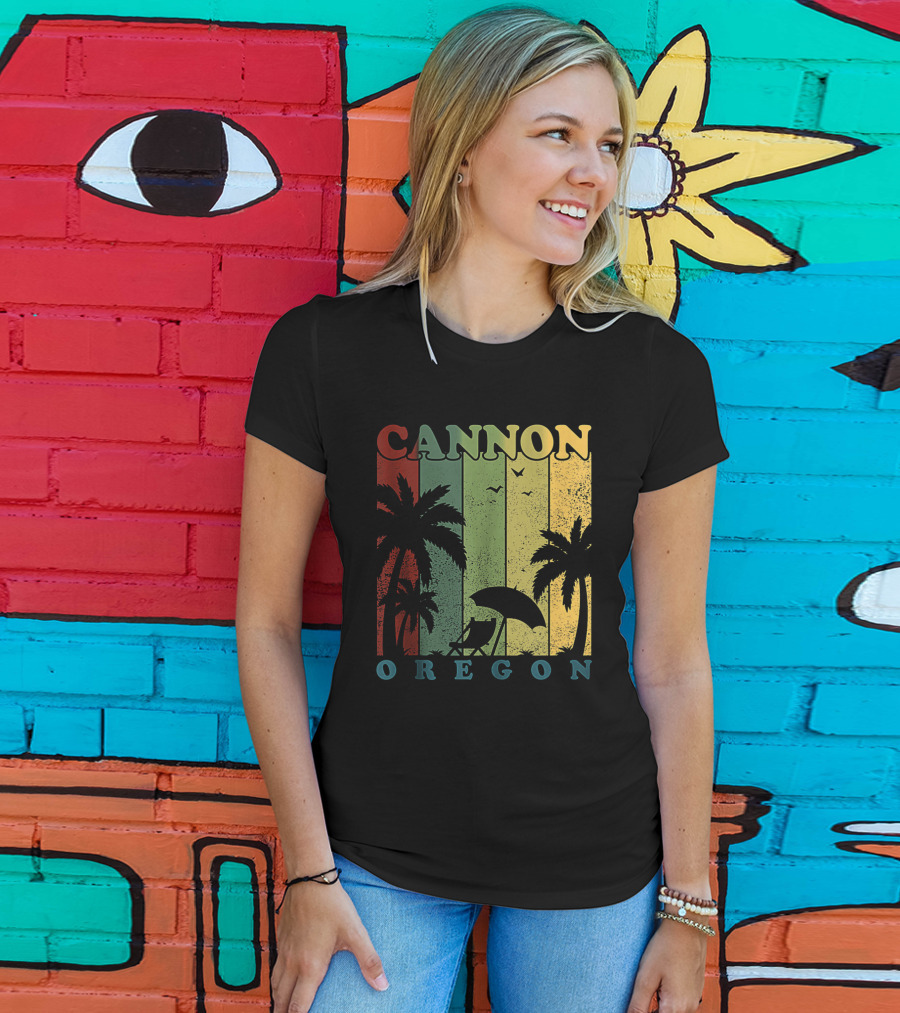 Cannon Beach Oregon Summer Vacation Landscape With Palm Trees And Sunset T-Shirt