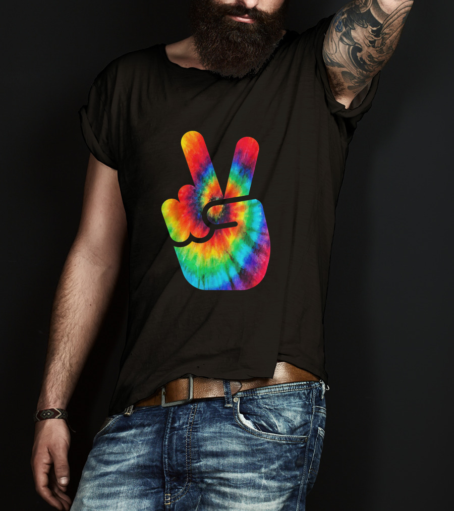 Peace Hand Symbol Rainbow Tie Dye T-Shirt