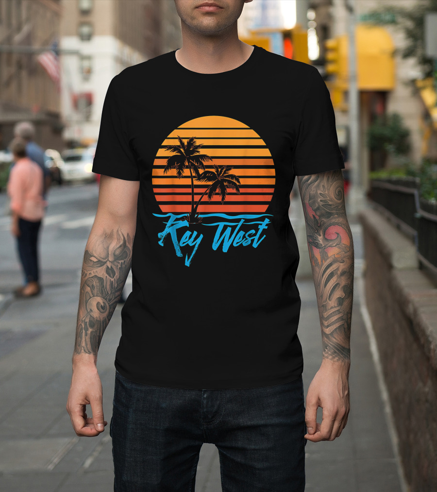 Key West Sunset Palm Trees Beach Vacation Tourist Retro Tropical T-Shirt
