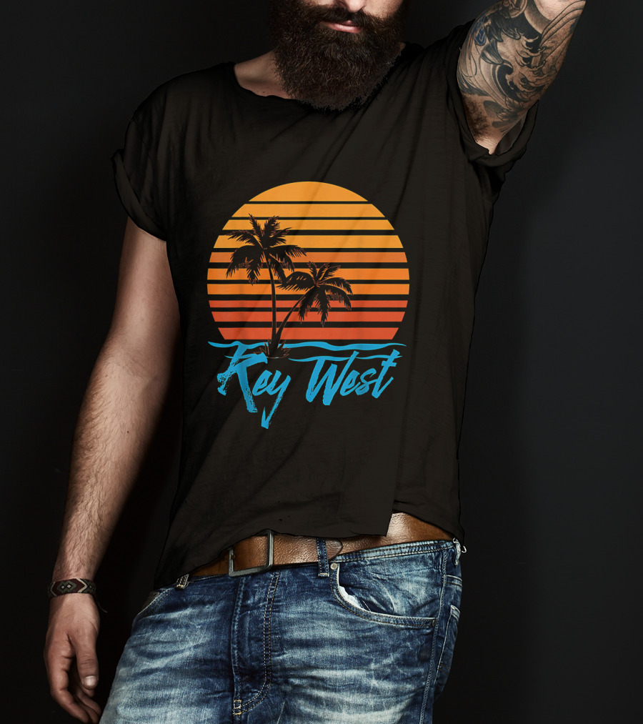 Key West Sunset Palm Trees Beach Vacation Tourist Retro Tropical T-Shirt