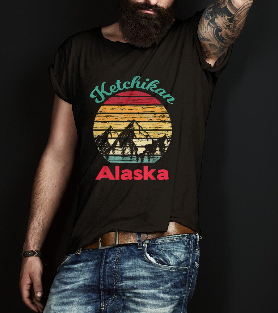 Ketchikan Alaska Retro Mountain Sunset Scenery T-Shirt