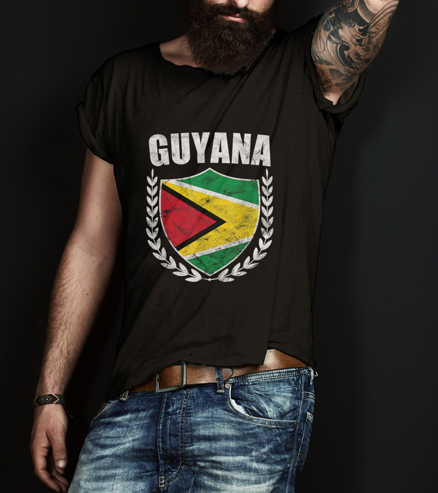 Guyana Flag Crest Emblem With Laurel Wreath T-Shirt
