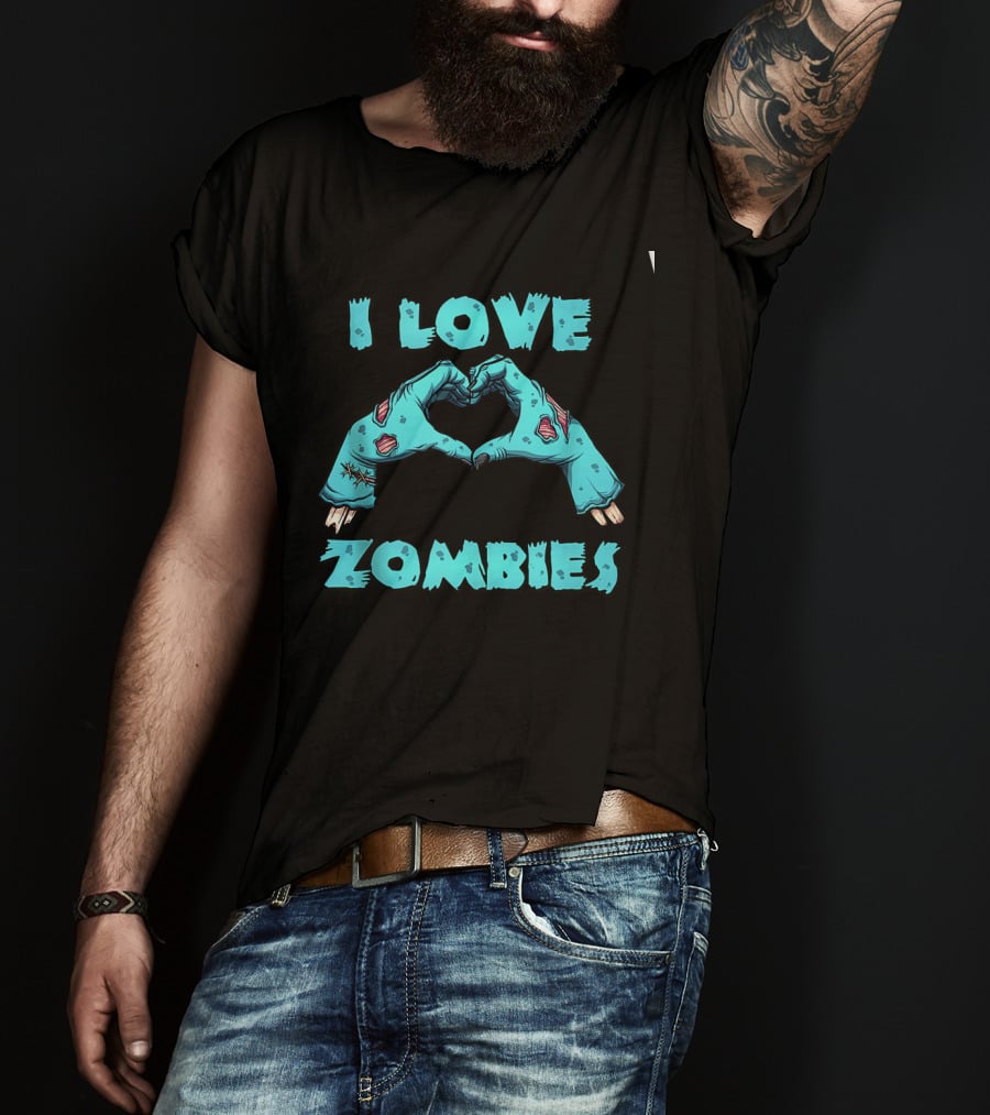 I Love Zombies Halloween Horror Funny Zombie Heart Hand Gesture T-Shirt