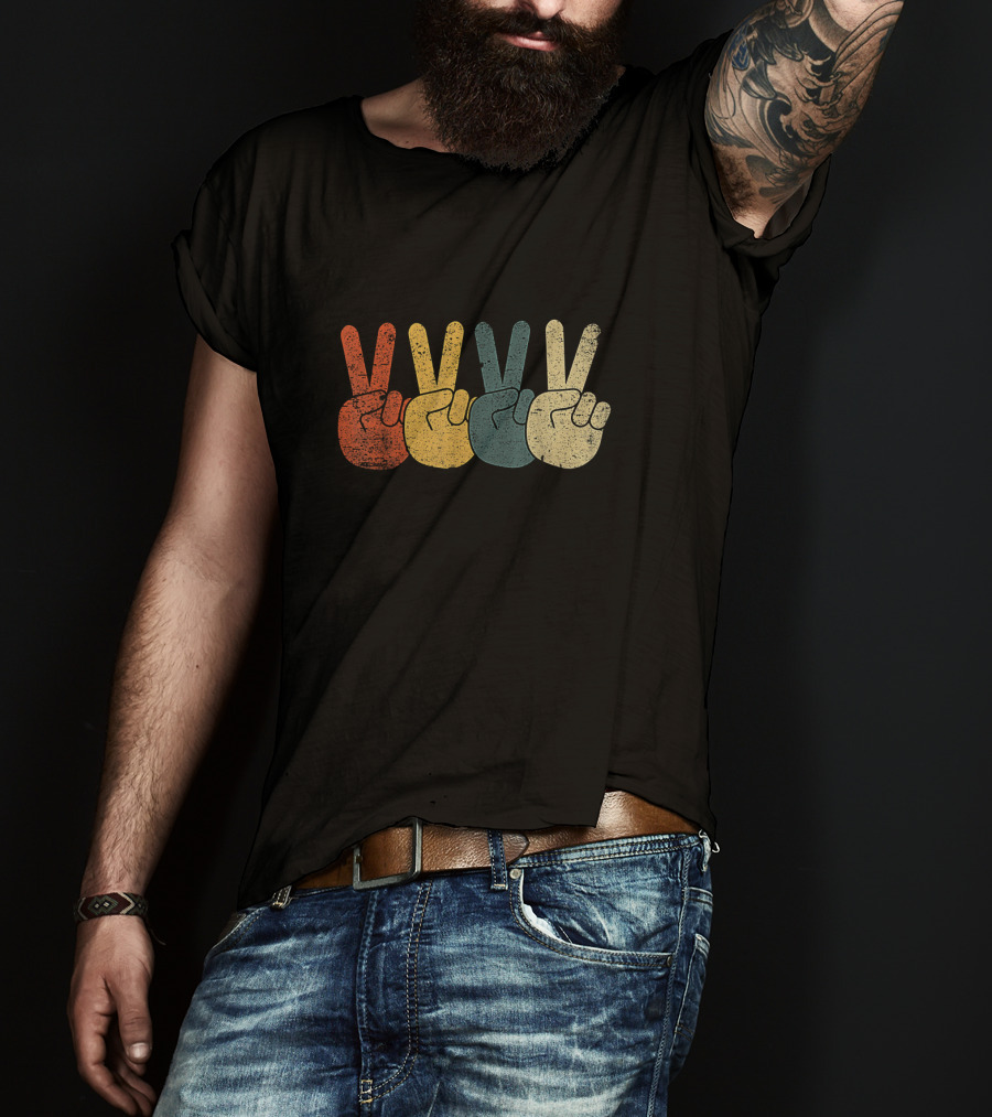 Retro Peace Sign Hand 60's 70's Hippie Vibe T-Shirt