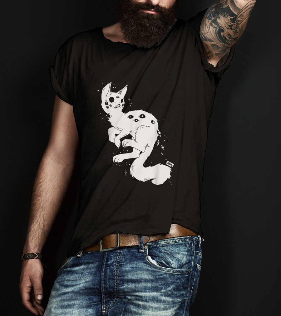 Creepy Cat Multi-Eyed Kawaii Kitty With Stars T-Shirt