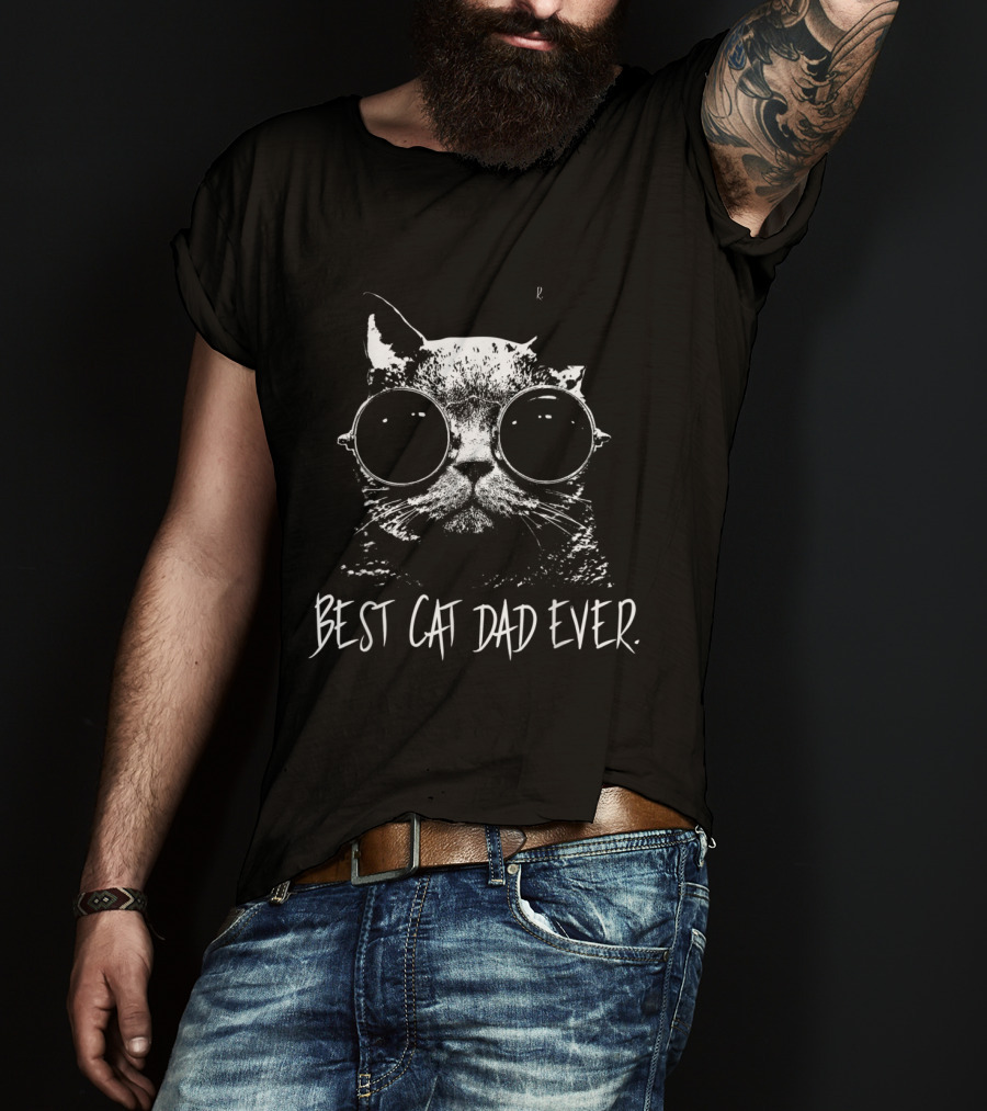 Best Cat Dad Ever Vintage Cat With Cool Glasses T-Shirt