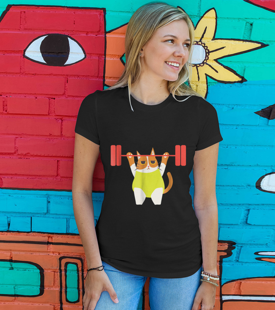 Playful Cat Weight Lifting Gym Humor For Fitness And Cat Lovers T-Shirt