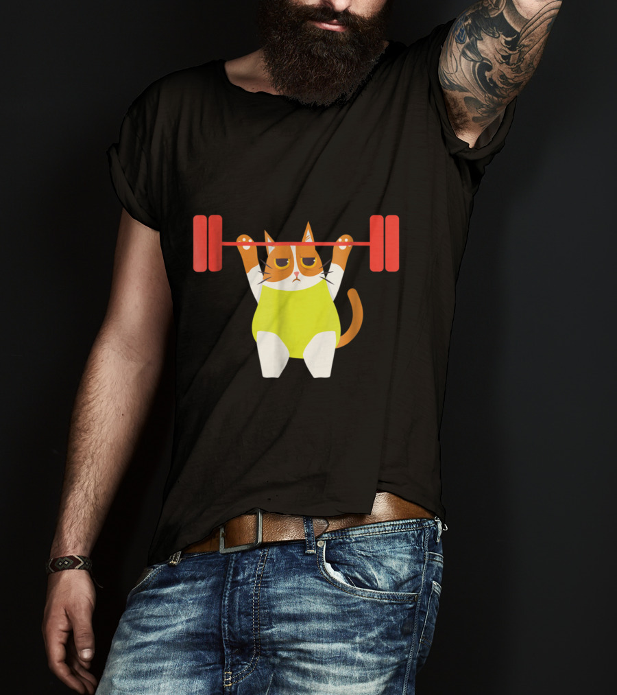 Playful Cat Weight Lifting Gym Humor For Fitness And Cat Lovers T-Shirt