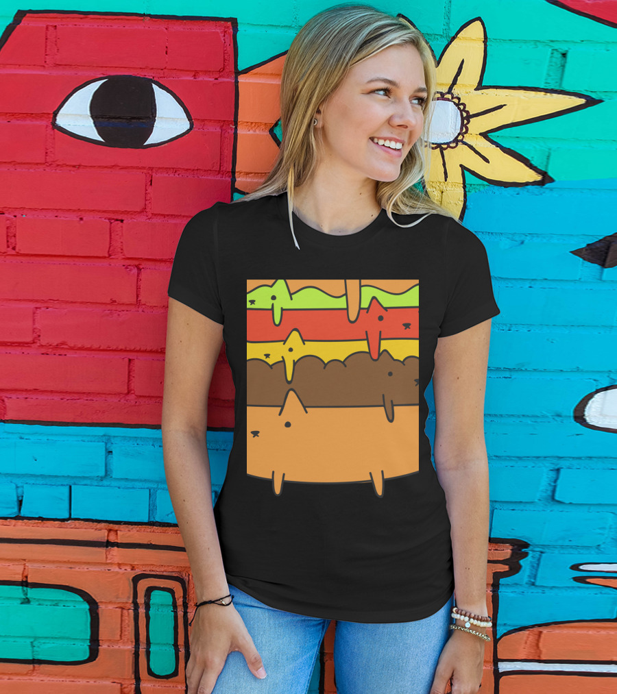 Cute Kawaii Cat Burger Layers Adorable Cheese Hamburger T-Shirt