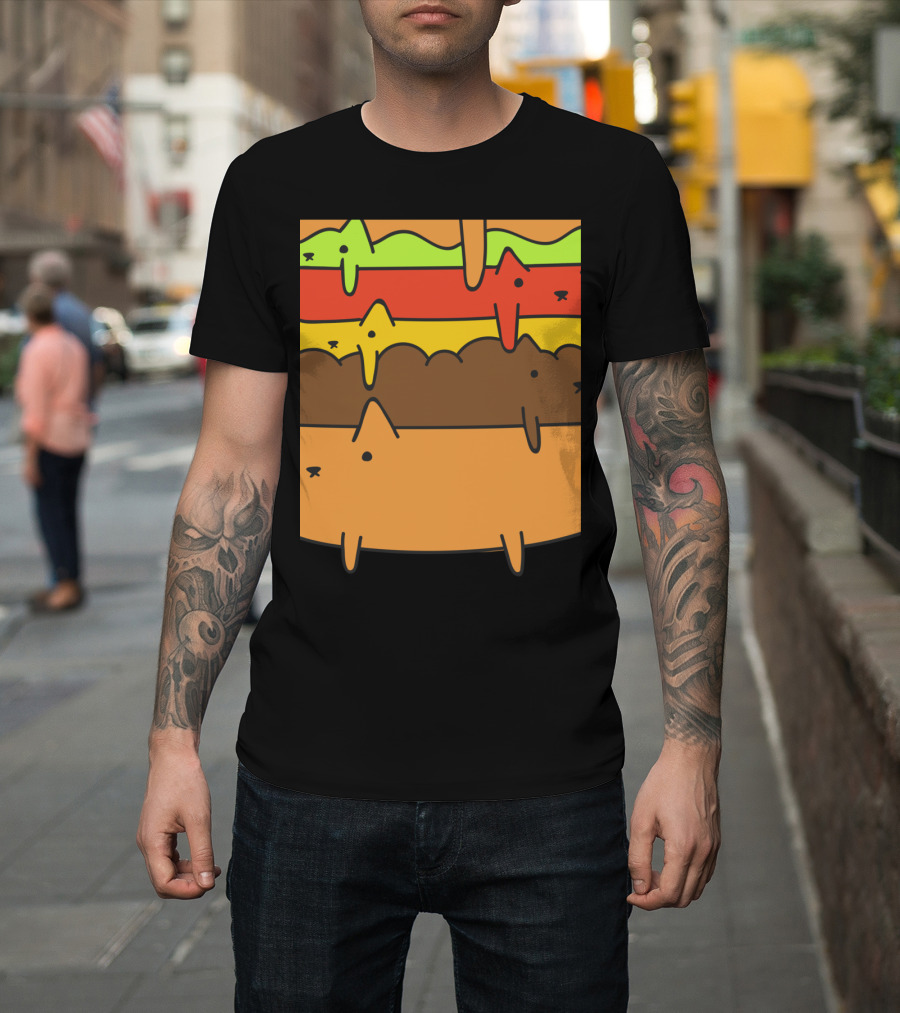 Cute Kawaii Cat Burger Layers Adorable Cheese Hamburger T-Shirt