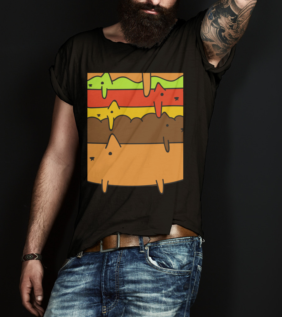 Cute Kawaii Cat Burger Layers Adorable Cheese Hamburger T-Shirt