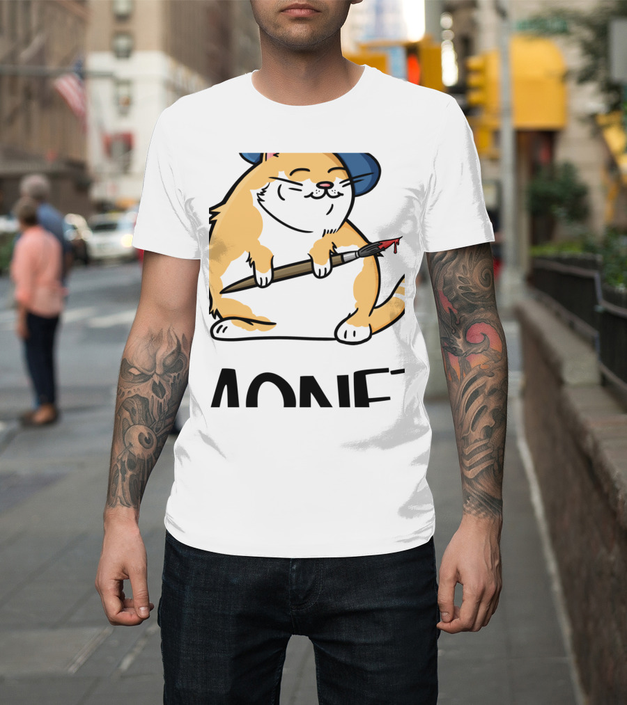 Funny Cat French Artist As Feline Claude Monet Parody With Paintbrush And Beret T-Shirt