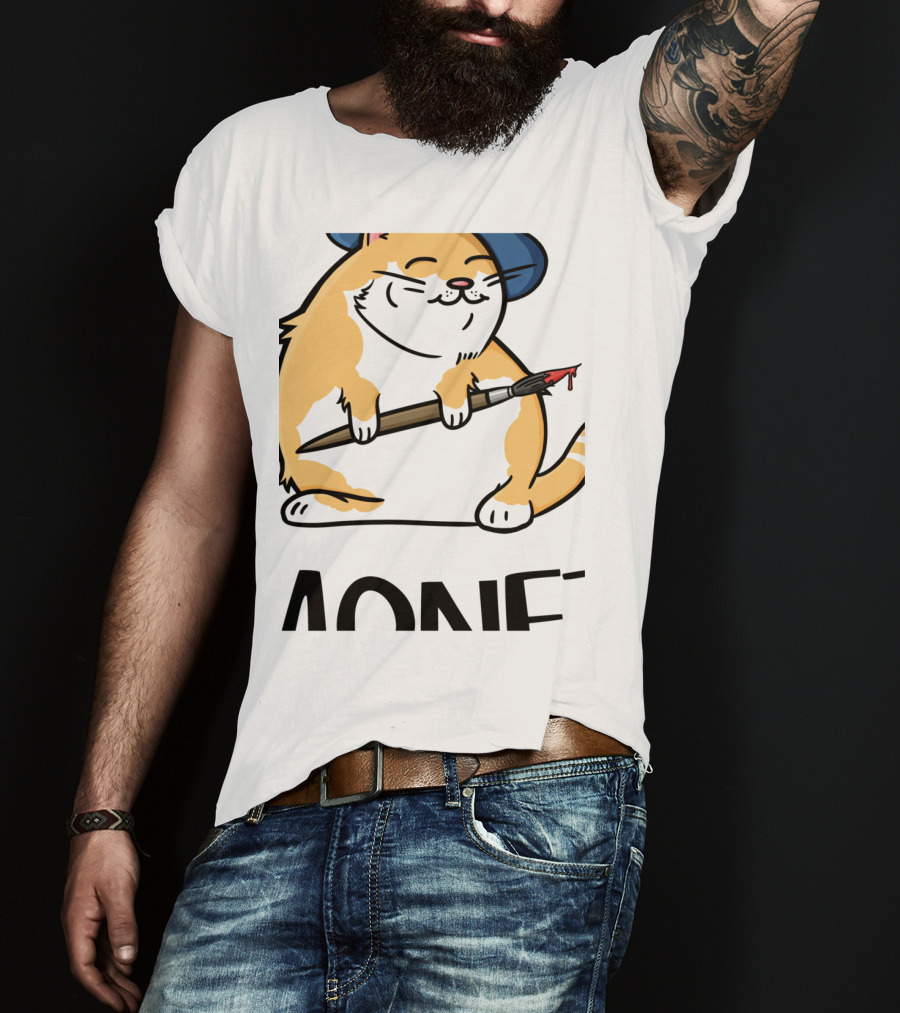 Funny Cat French Artist As Feline Claude Monet Parody With Paintbrush And Beret T-Shirt