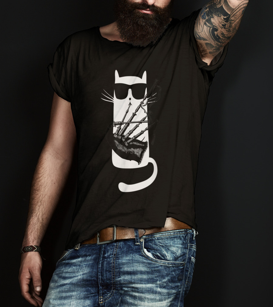 Cat In Sunglasses Playing Bagpipes T-Shirt